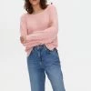 Oliver Bonas Pink Slub Linen Mix Relaxed Neutral Pink Jumper