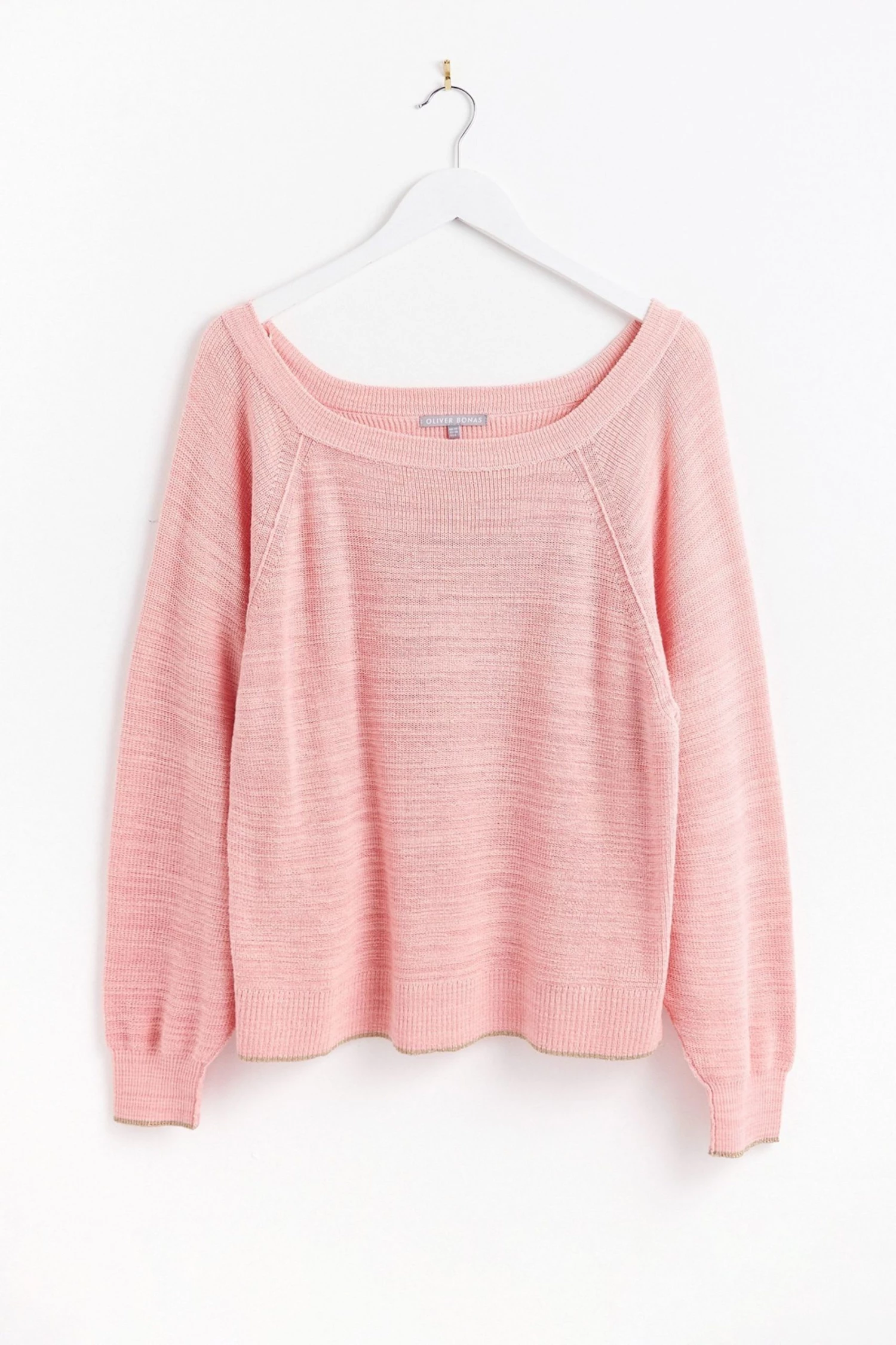 Oliver Bonas Pink Slub Linen Mix Relaxed Neutral Pink Jumper - Image 5