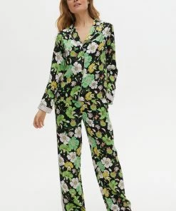 Oliver Bonas Womens Black Razzle Dazzle Floral Shirt, Trouser & Scrunchie Pyjama Set