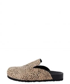 Oliver Bonas Natural Cheetah Spot Leather Mule Sandals
