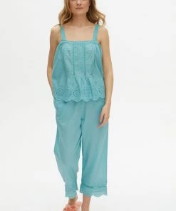 Oliver Bonas Blue Pintuck Broderie Vest & Trousers Pyjama Set