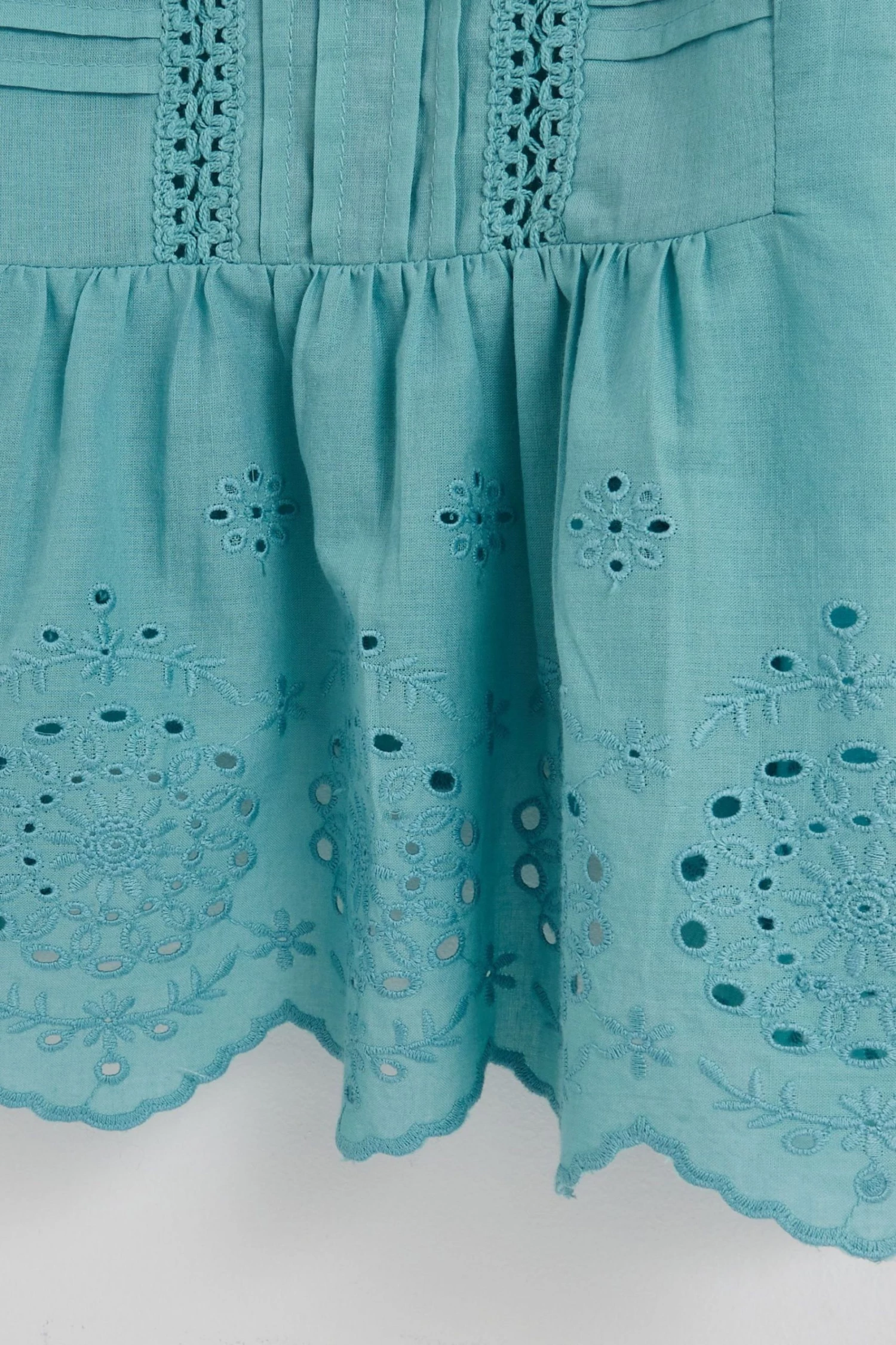 Oliver Bonas Blue Pintuck Broderie Vest & Trousers Pyjama Set - Image 7