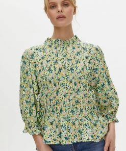 Oliver Bonas Floral Print Yellow Shirred Blouse