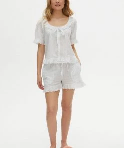 Oliver Bonas White Pretty Polka Dot Frill Shorts And Top Pyjama Set