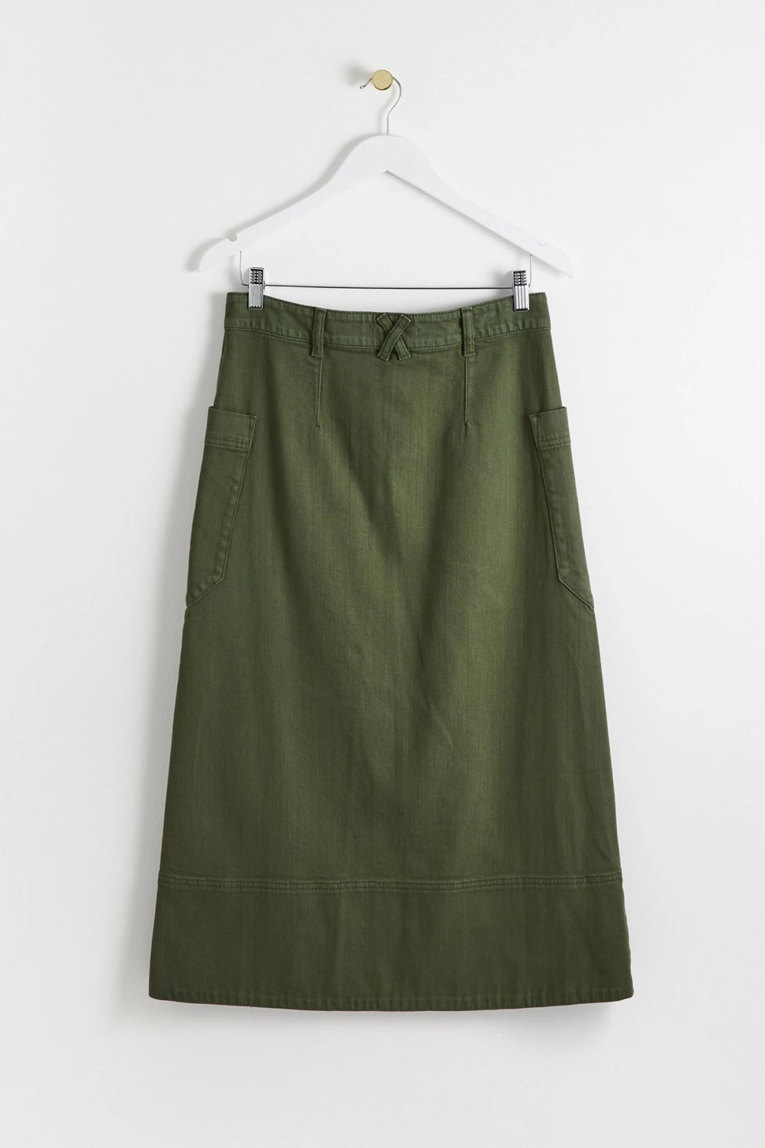 Oliver Bonas Khaki Green Twill Midi Skirt - Image 5