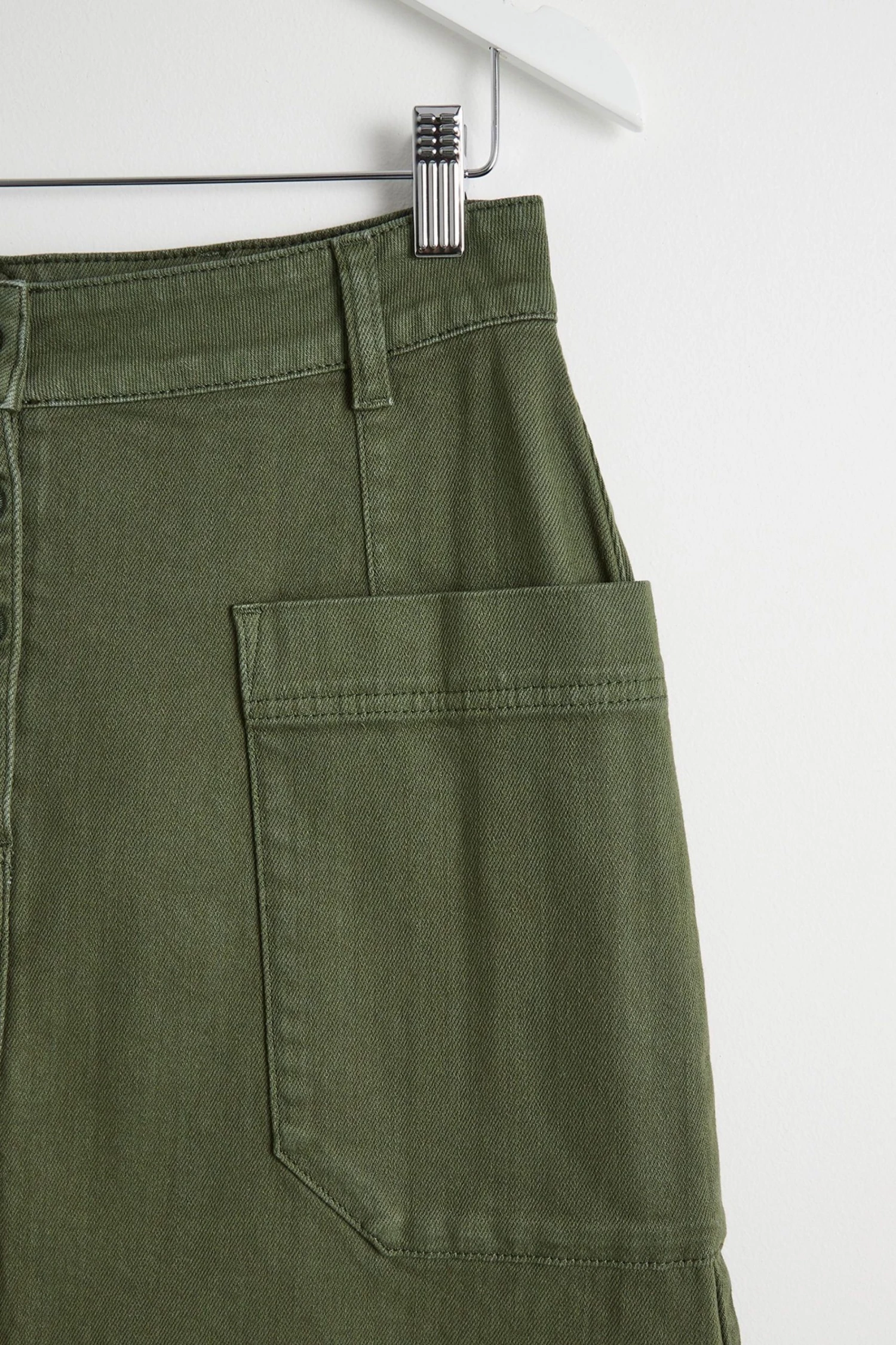Oliver Bonas Khaki Green Twill Midi Skirt - Image 8