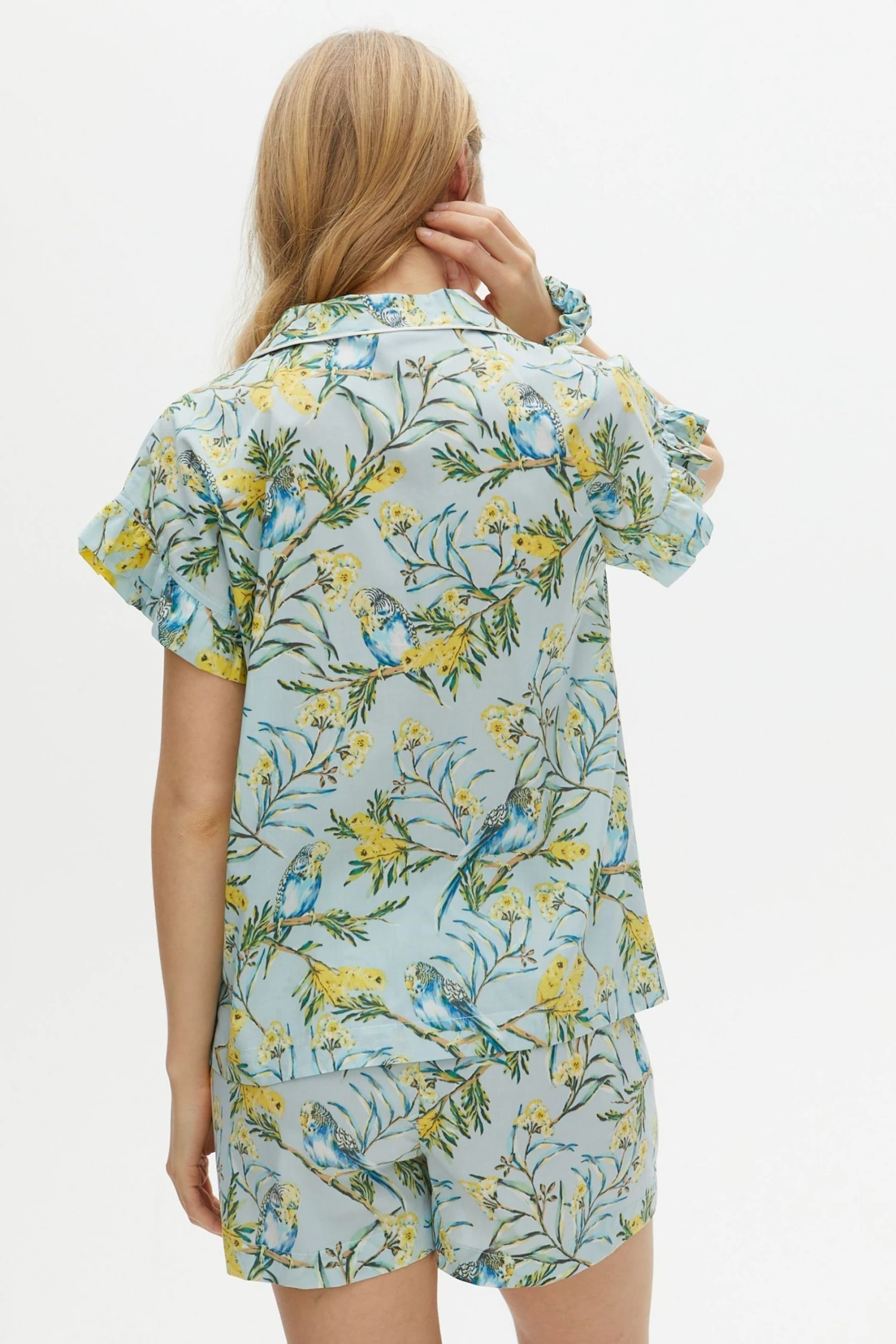 Oliver Bonas Blue Budgie Print Shorts And Shirt Pyjama Set - Image 2