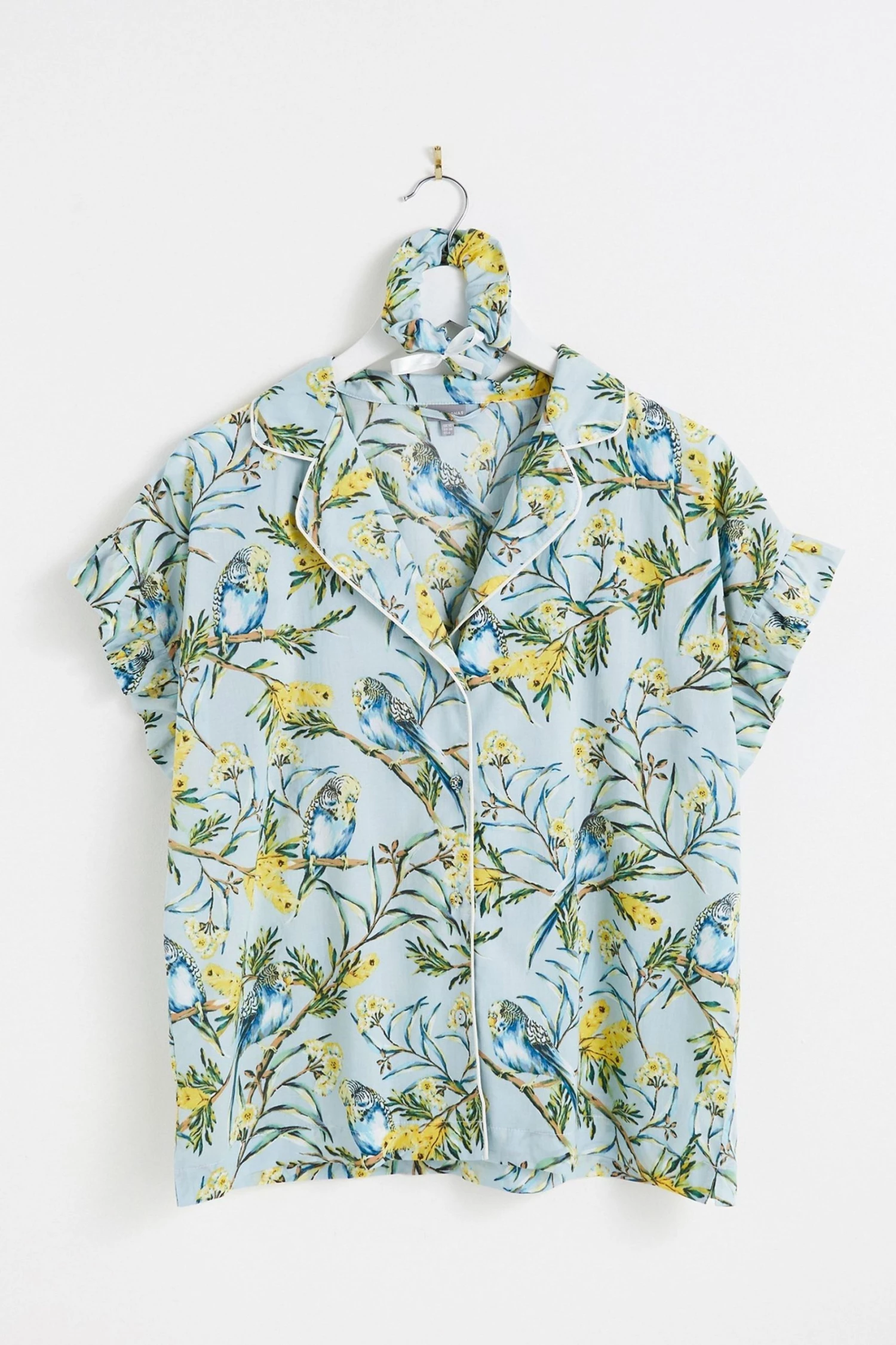 Oliver Bonas Blue Budgie Print Shorts And Shirt Pyjama Set - Image 3