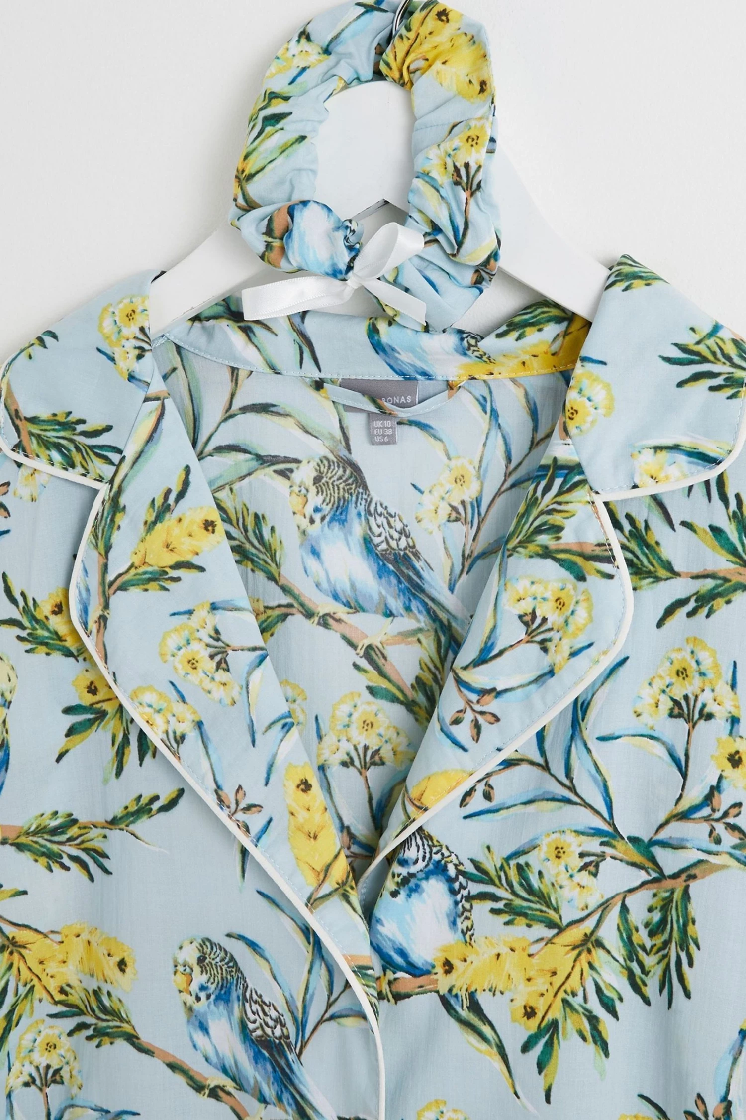 Oliver Bonas Blue Budgie Print Shorts And Shirt Pyjama Set - Image 5
