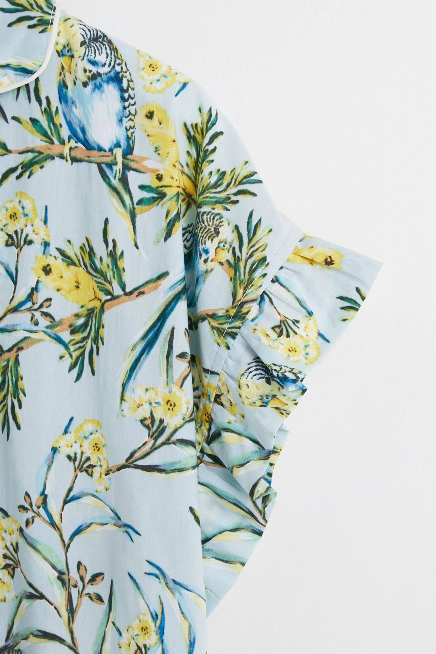 Oliver Bonas Blue Budgie Print Shorts And Shirt Pyjama Set - Image 6