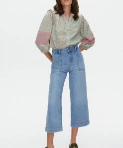 Oliver Bonas Green Embroidered Floral Print Blouse