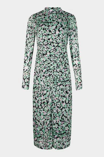 Oliver Bonas Green Textured Animal Print Mesh Midi Dress - Image 8