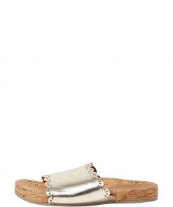 Oliver Bonas Gold Scalloped Cutwork Cork Leather Slides