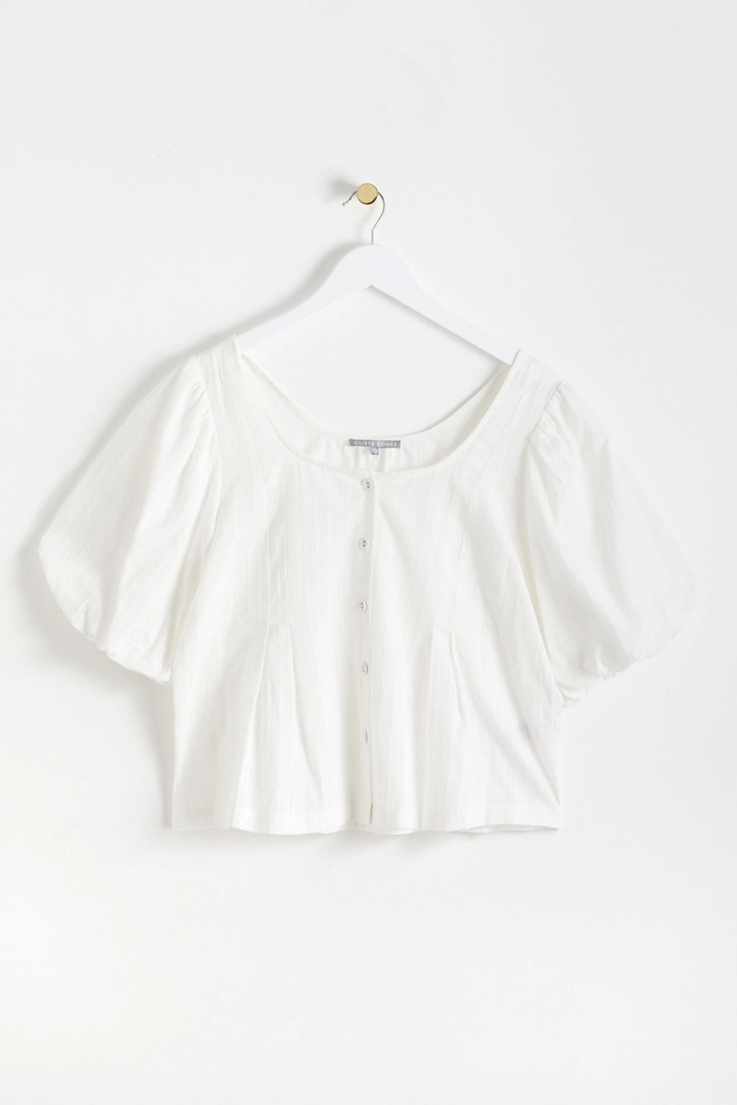 Oliver Bonas White Puff Sleeve Button Through Cotton Blouse - Image 4