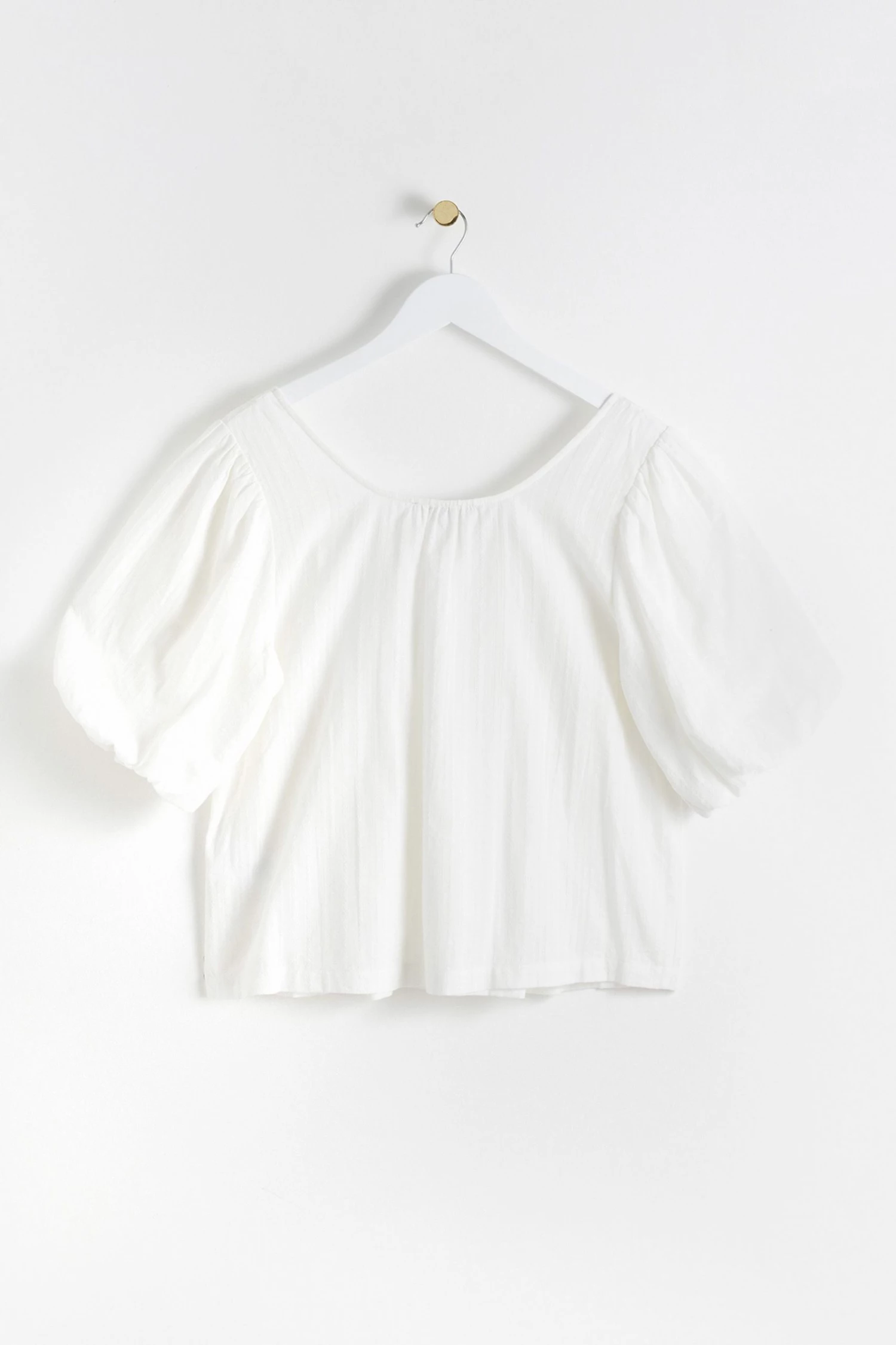 Oliver Bonas White Puff Sleeve Button Through Cotton Blouse - Image 5
