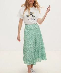 Oliver Bonas Tile Print Green Midi Skirt