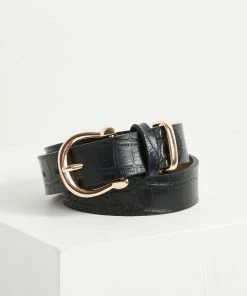 Oliver Bonas Faux Croc Black Leather Belt