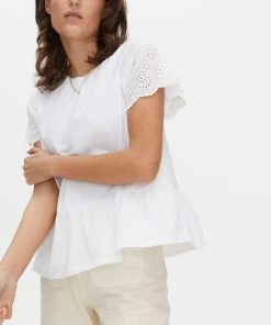 Oliver Bonas White Broderie Sleeve Cotton Top