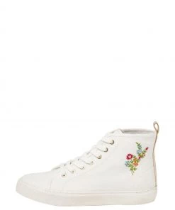 Oliver Bonas White Flower Embroidery High Top Trainers