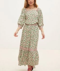 Oliver Bonas White Strawberry Vine Print Midi Skirt