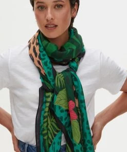 Oliver Bonas Green Leopard Print Lightweight Scarf