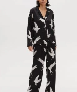Oliver Bonas Black Sleepy Swallow Print Shirt, Trousers And Scrunchie Pyjama Set