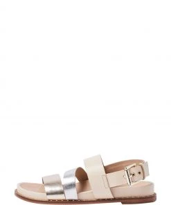 Oliver Bonas Gold Mixed Metallic Studded Footbed Leather Sandals