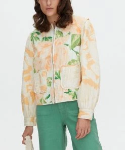 Oliver Bonas White Quilted Floral Print Cotton Jacket