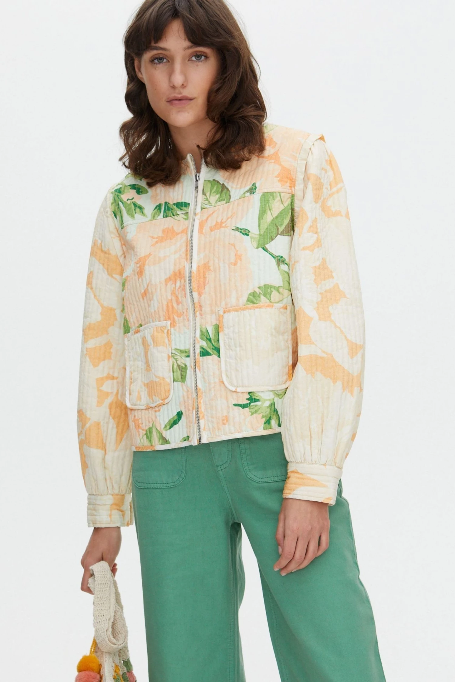 Oliver Bonas White Quilted Floral Print Cotton Jacket
