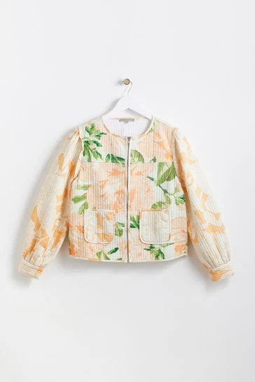Oliver Bonas White Quilted Floral Print Cotton Jacket - Image 9