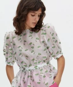 Oliver Bonas White Tie Back Floral Jacquard Blouse