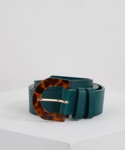 Oliver Bonas Green Faux Tortoiseshell Buckle Leather Belt