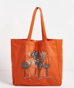 Oliver Bonas Orange Palm Tree Fabric Shopper Bag