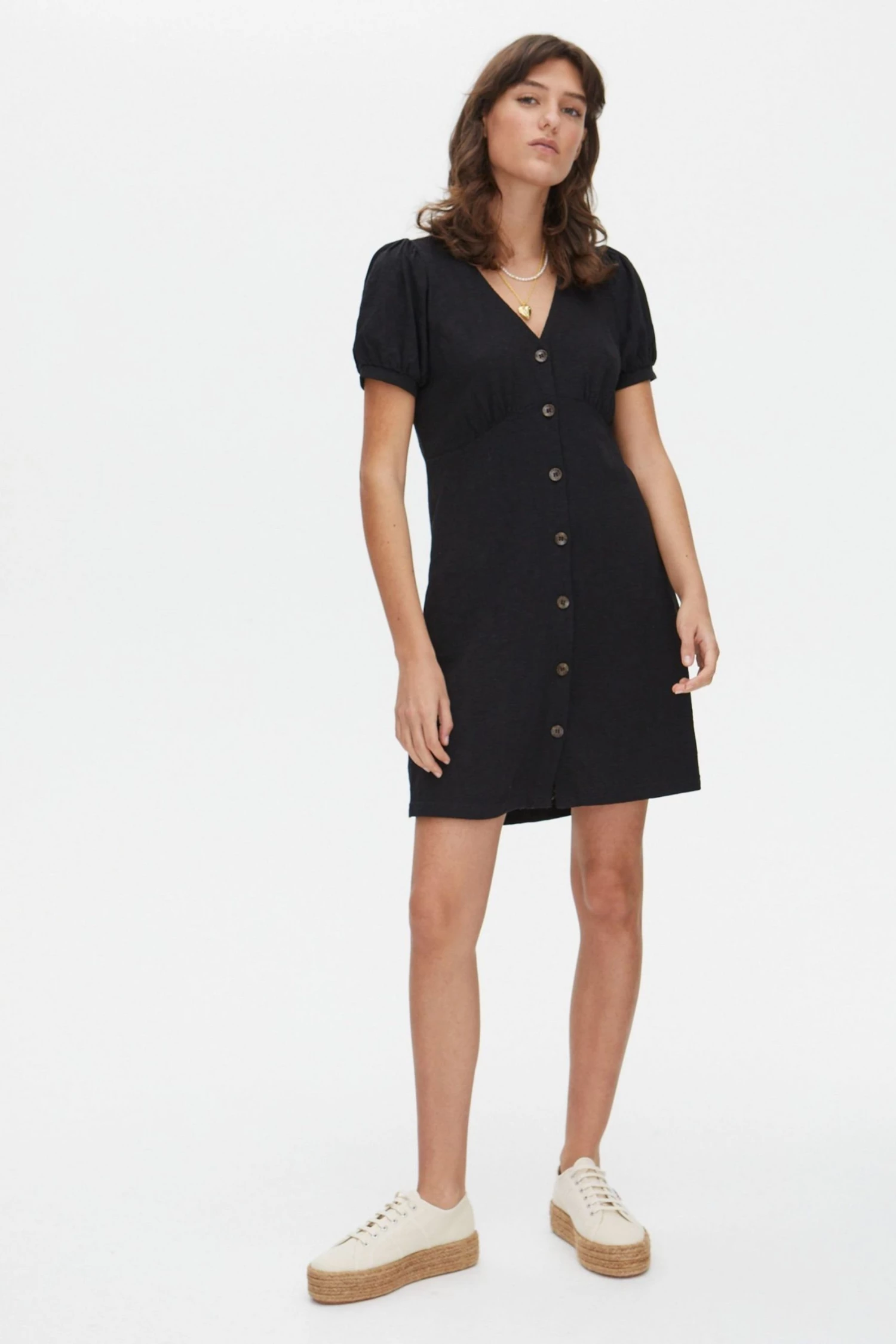 Oliver Bonas Black Button Through Jersey Mini Dress