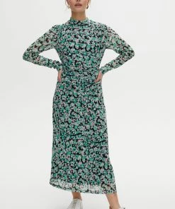 Oliver Bonas Green Textured Animal Print Mesh Midi Dress
