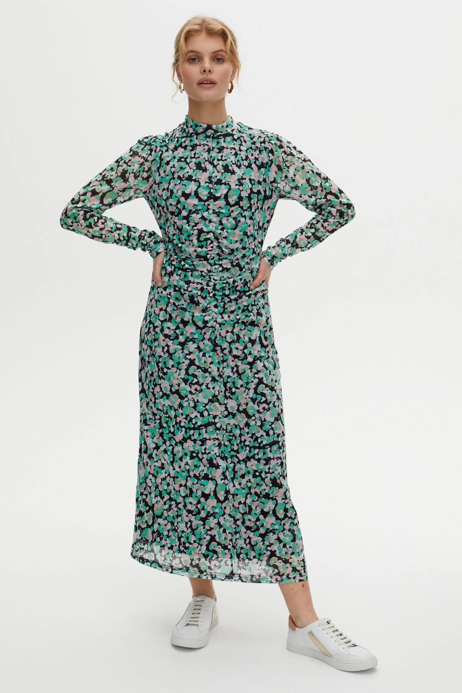 Oliver Bonas Green Textured Animal Print Mesh Midi Dress